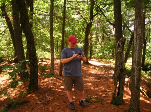 Jim Raffel in Woods with htc EVO on vacation