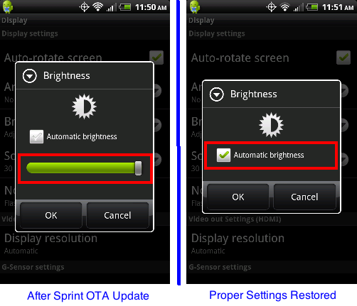 Htc evo display brightness